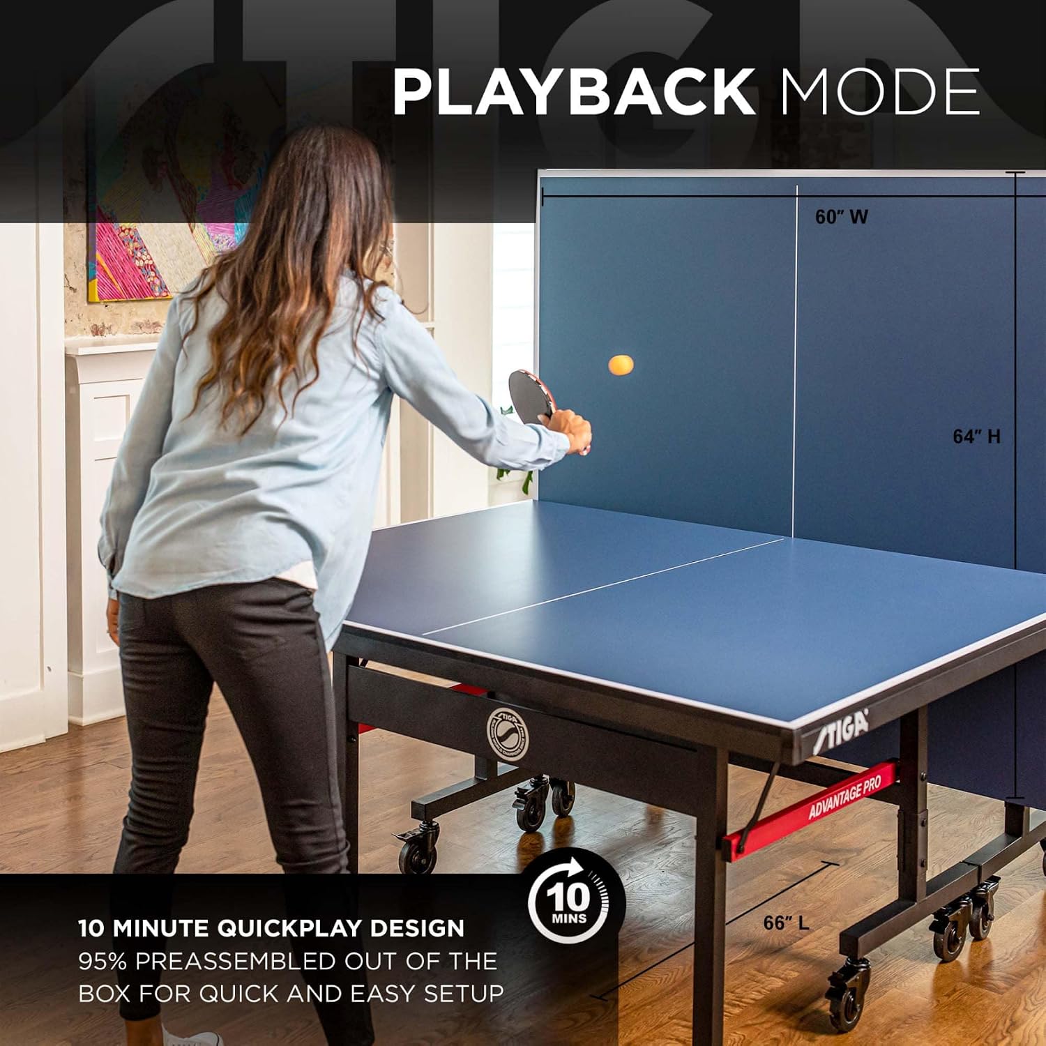 STIGA Advantage Series Indoor Ping Pong Table, Foldable Table Tennis Table - 13, 15, 18, and 25Mm Tabletops - Quickplay 10 Minute Assembly - Playback Mode - Recreational- to Tournament-Level